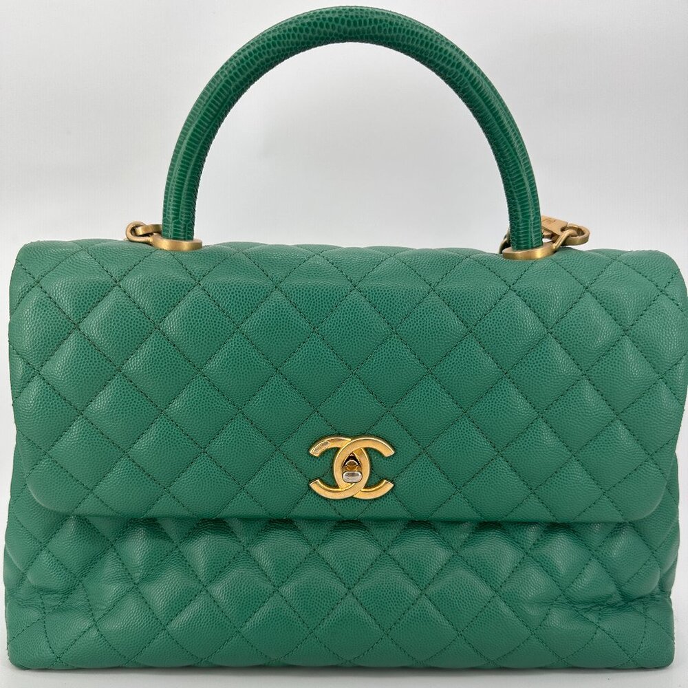 Chanel Green Caviar Coco Handle Medium Bag